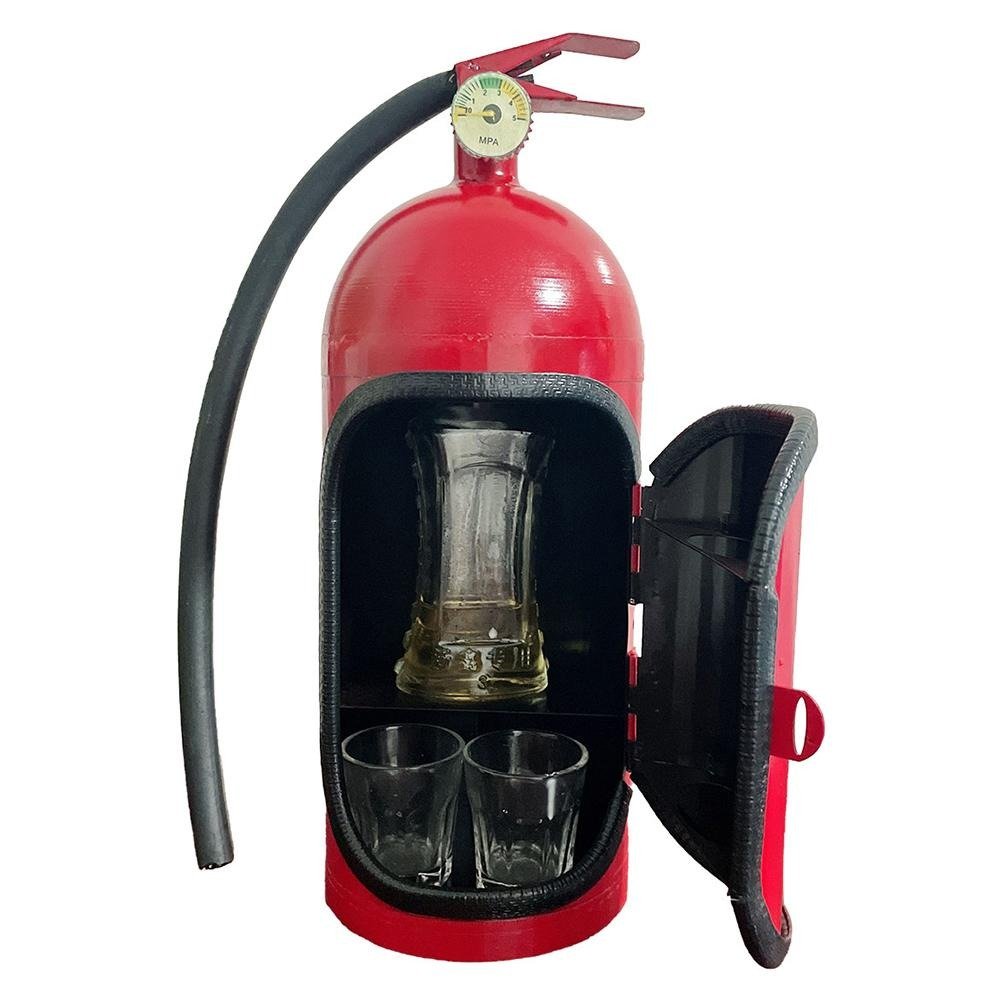 Rote und schwarze Feuerlöscher-Minibar: Flasche Ihrer Wahl in